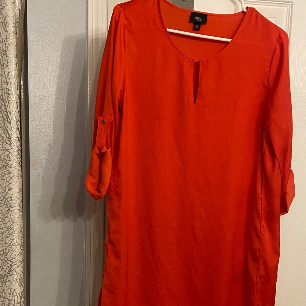 Mossimo Supply Co. Bright Orange Keyhole Roll-Tab Shift Dress